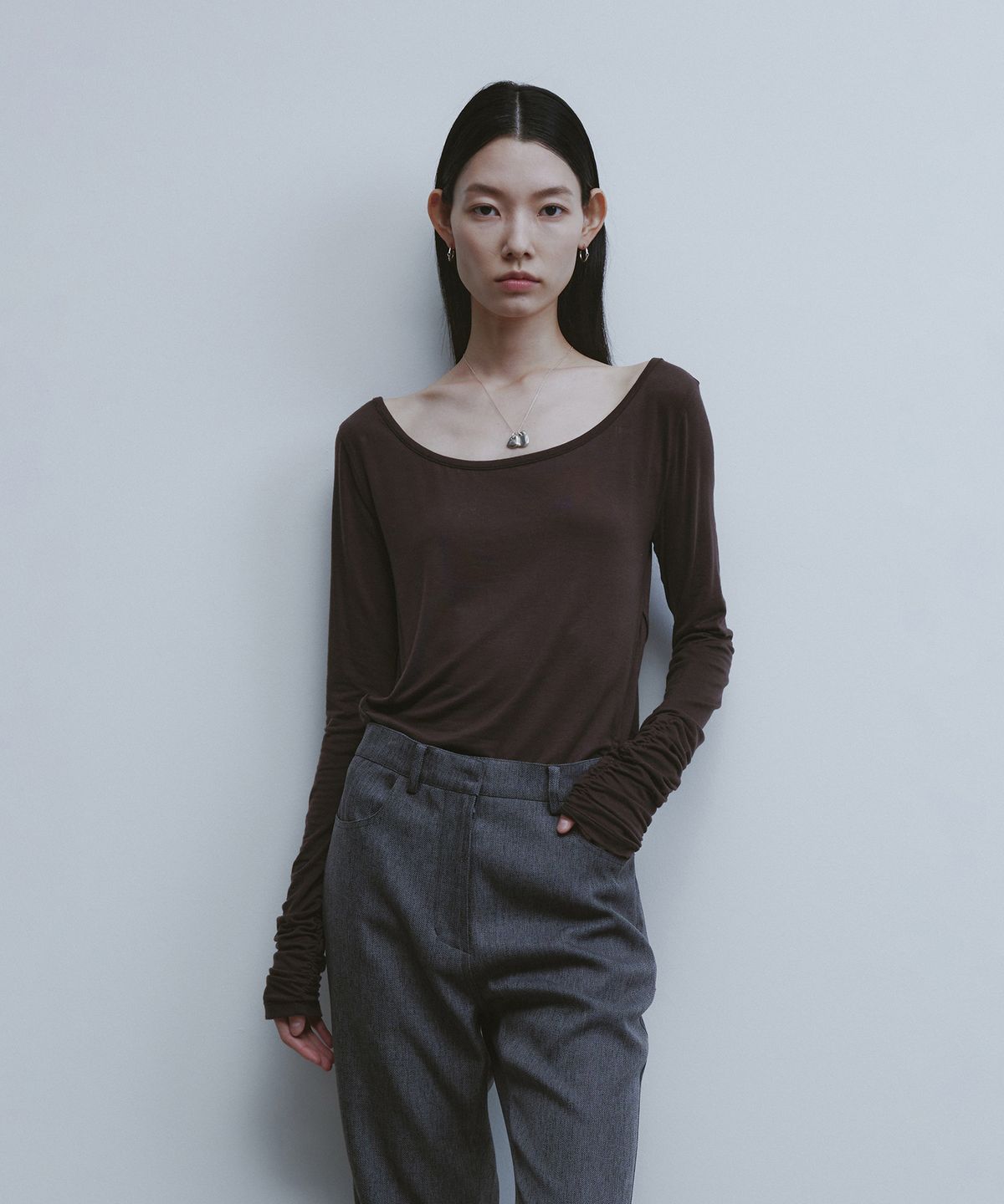유스(YOUTH) Ballerina long Jersey Top-Brown