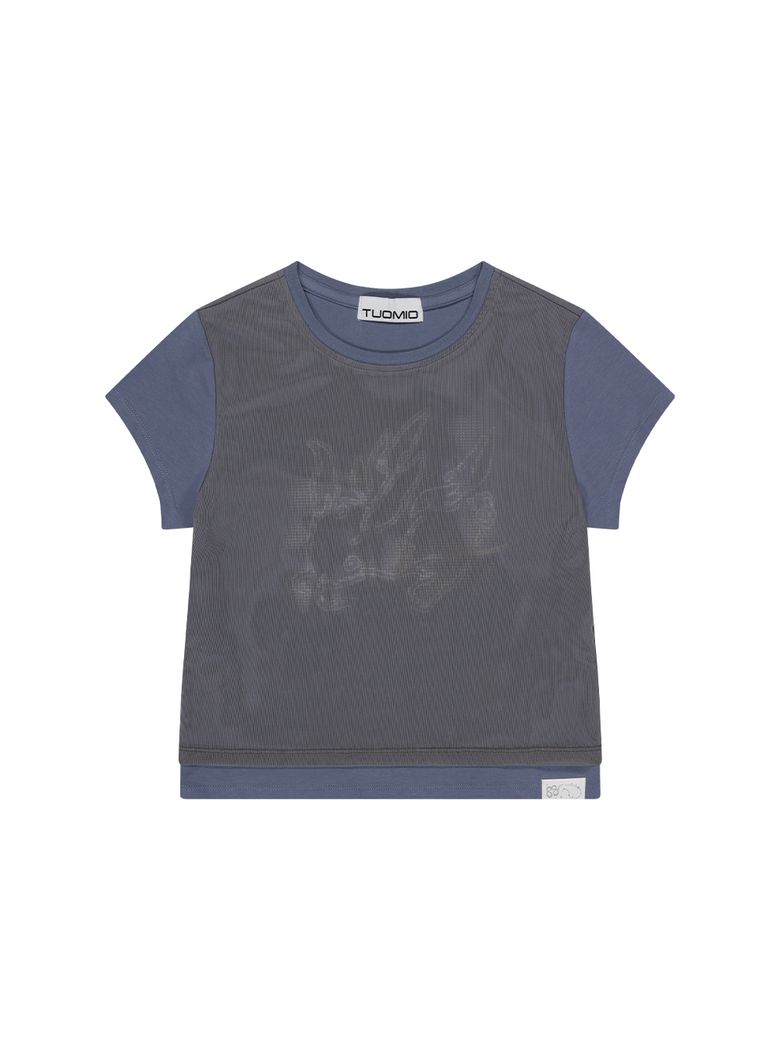 MESH LAYERED GRAPHIC T-SHIRT [DUSTY BLUE]