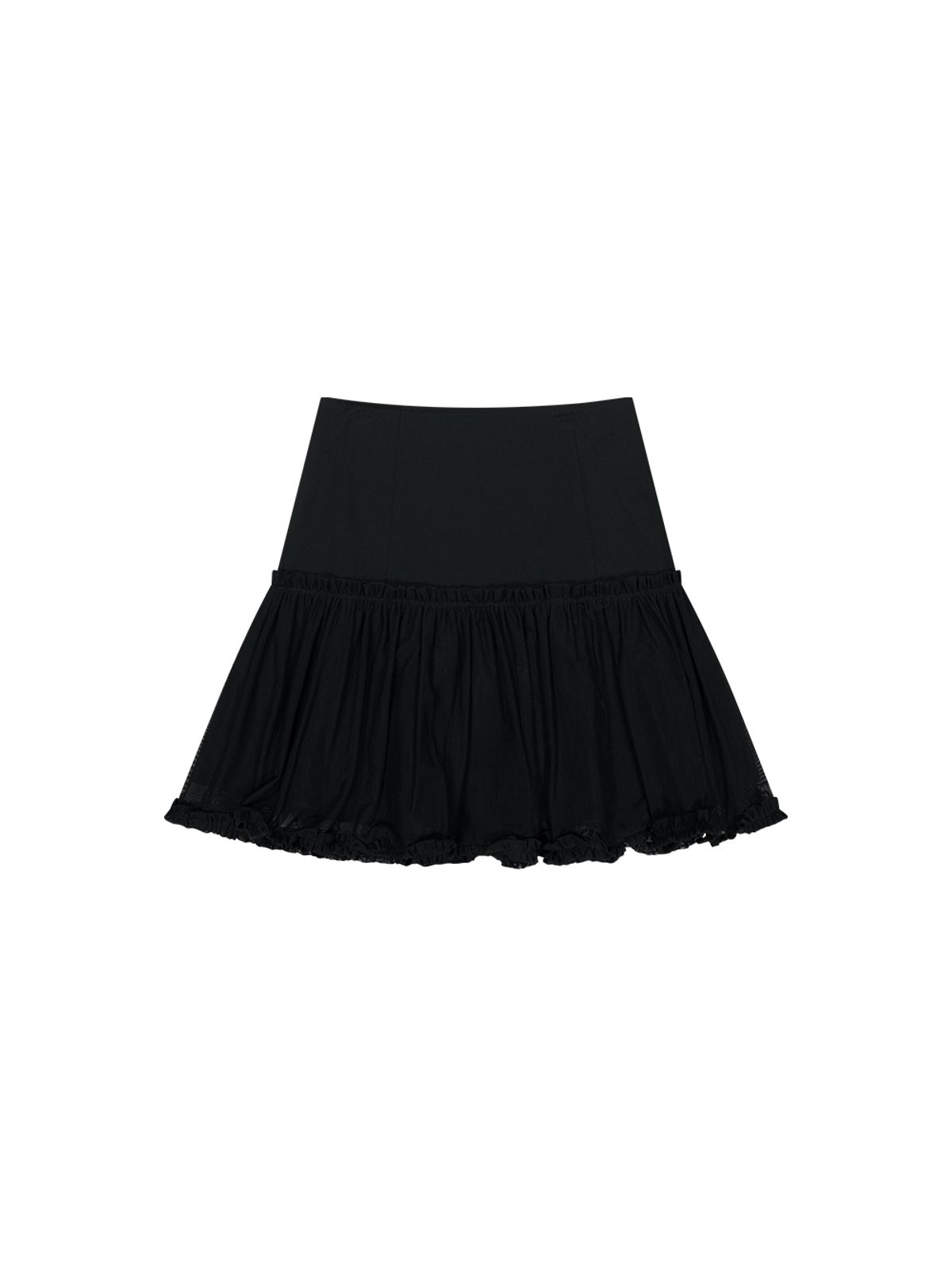 뚜오미오(TUOMIO) MESH FRILL LAYERED SKIRT [BLACK]