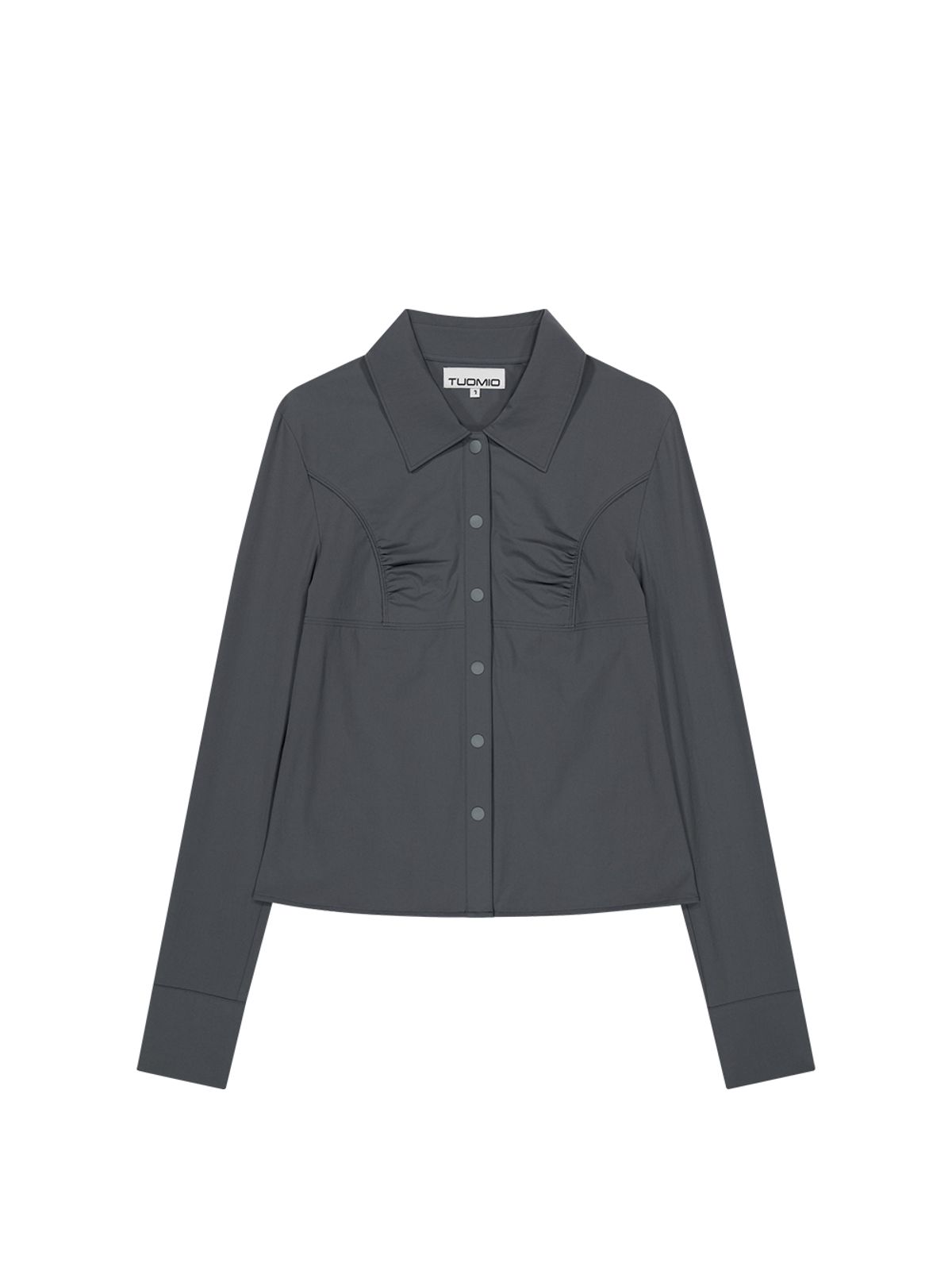 뚜오미오(TUOMIO) SHIRRED SLIM FIT SHIRT [CHARCOAL]