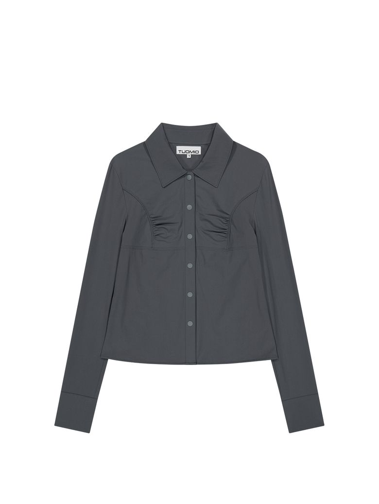 SHIRRED SLIM FIT SHIRT [CHARCOAL]