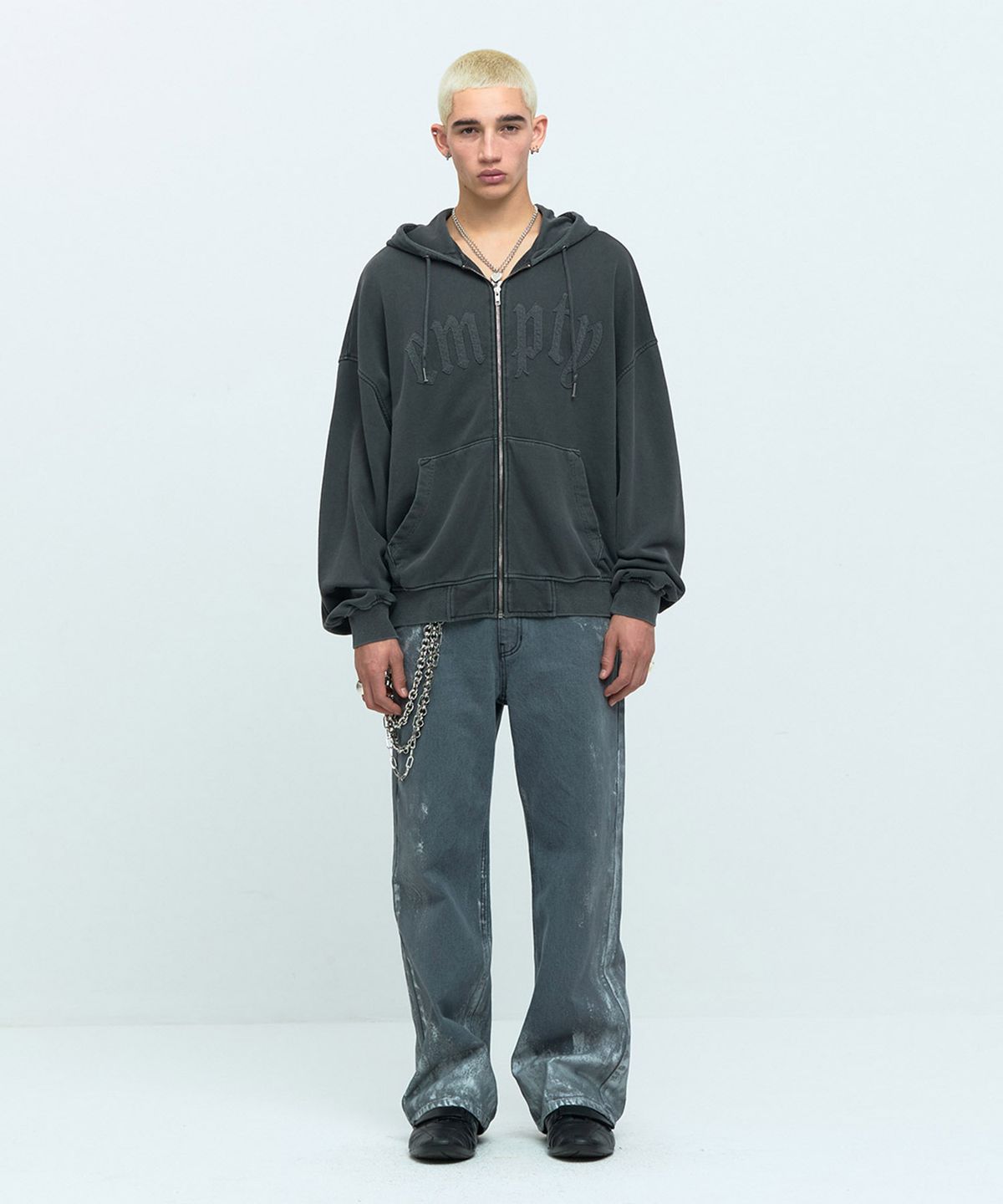 메아(MEA) PATCH WASHING HOODIE ZIP [BLACK]
