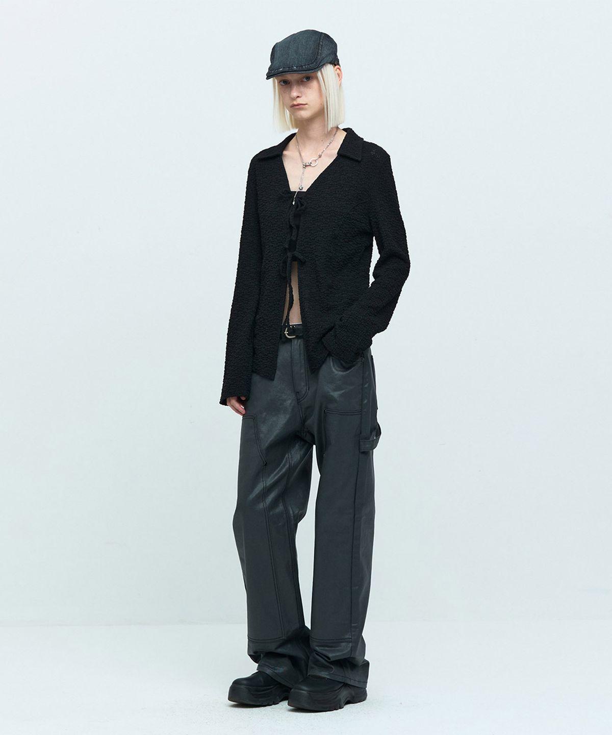 메아(MEA) LACE RIBBON SHIRT  [BLACK]