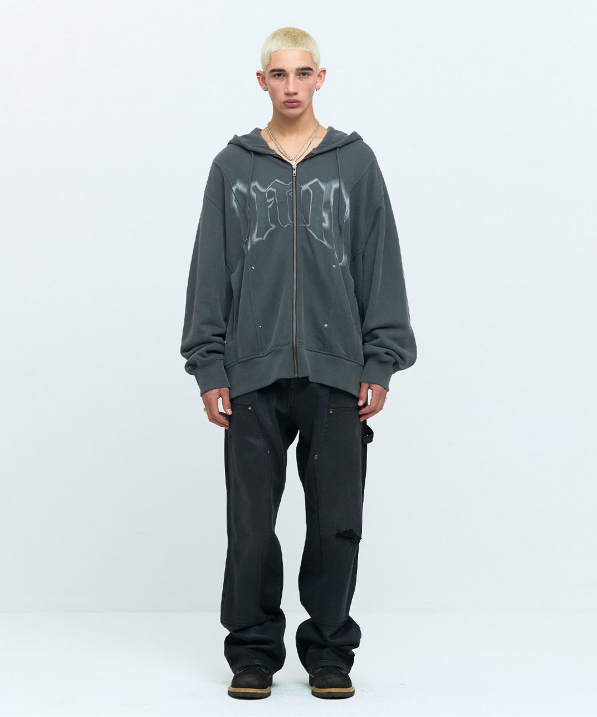 메아(MEA) GRAPHIC PANELED HOOD ZIP  [DARK GREY]