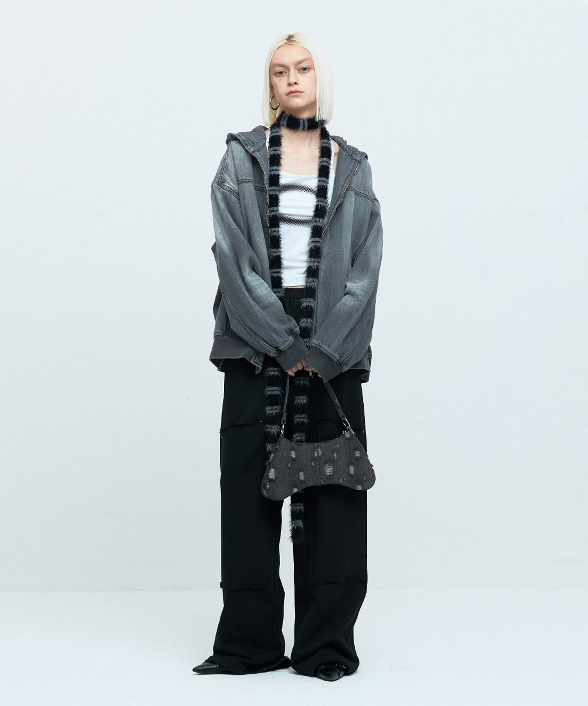 메아(MEA) OVERSIZED DENIM HOOD ZIP [DARK GREY]