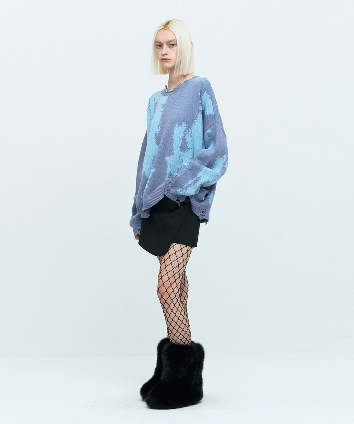 메아(MEA) DAMAGED ALLOVER KNIT [BLUE]