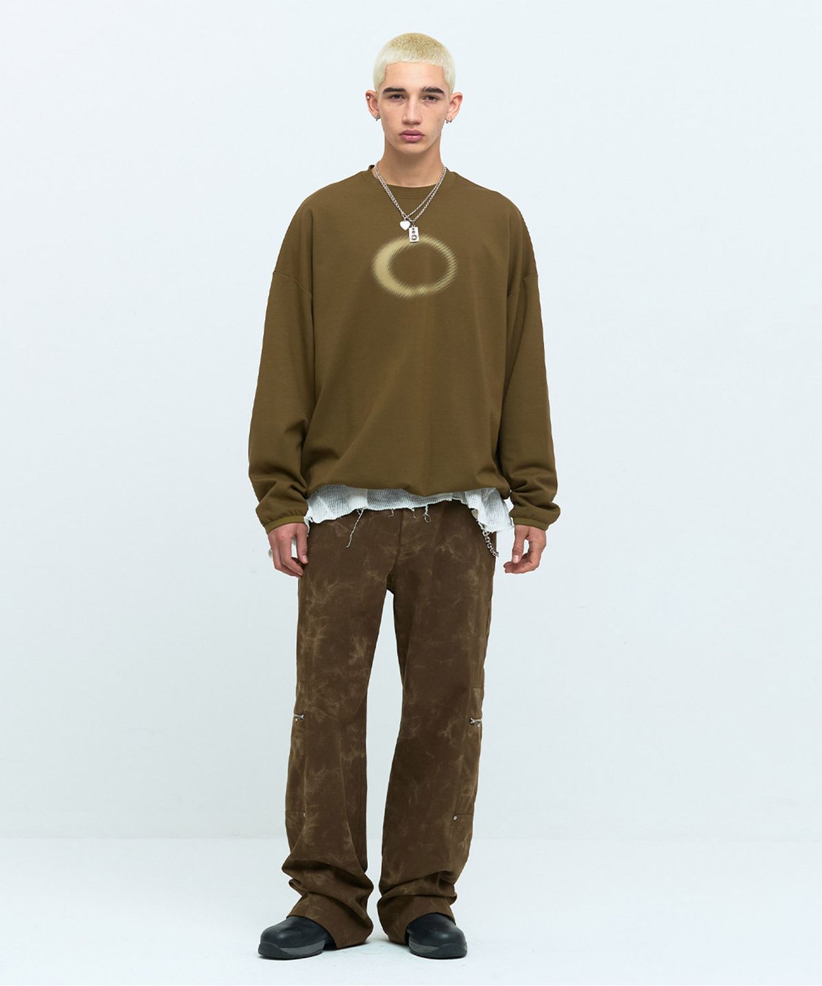 메아(MEA) DYEING PRINTED WIDE PANTS [BROWN]