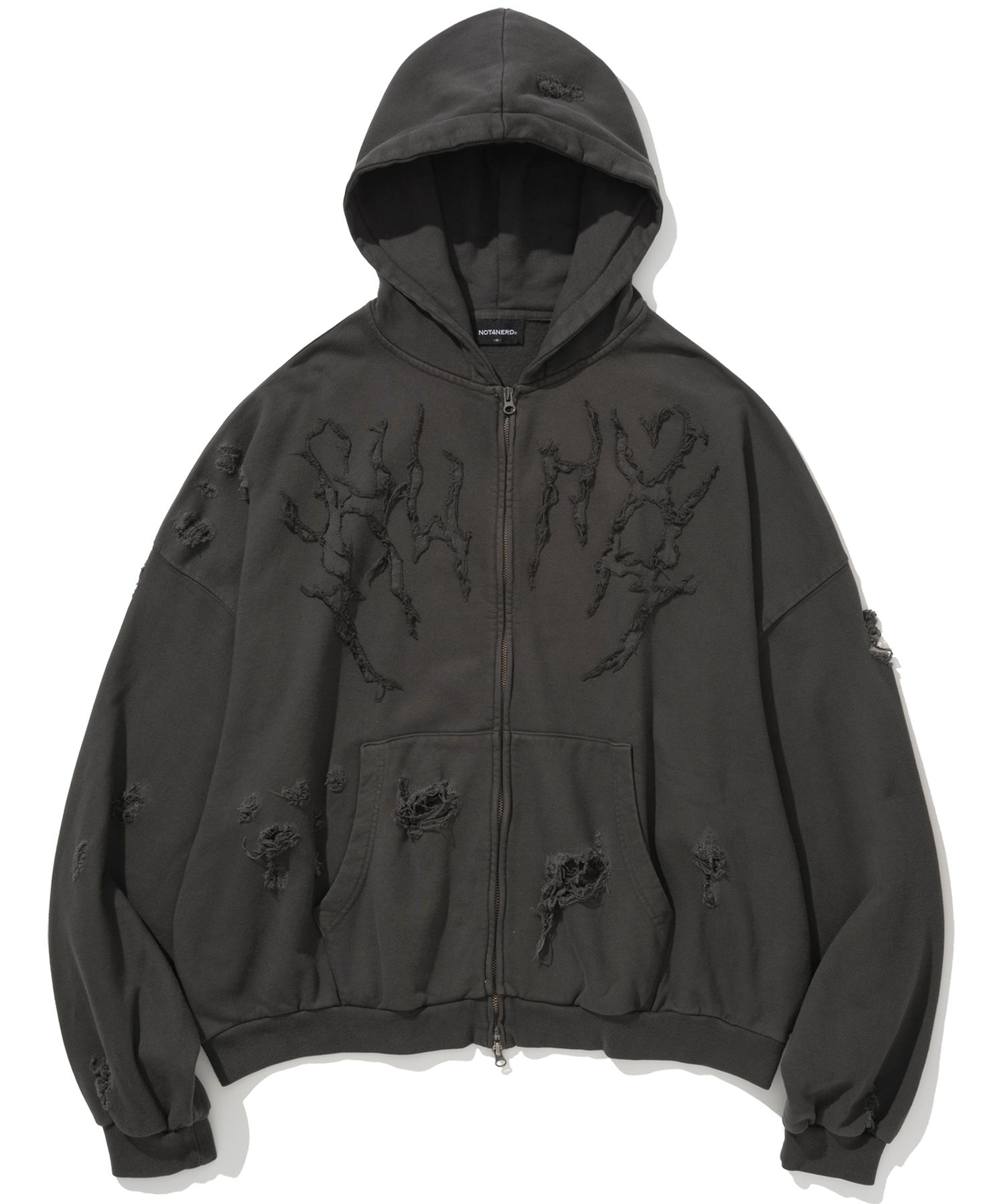 MUSINSA | NOT4NERD Destroyed N4ND Thunder Logo Pigment Hood