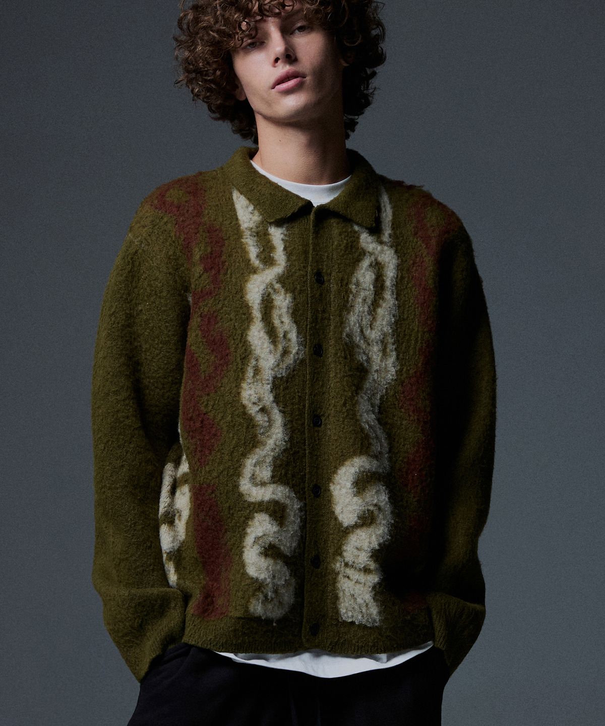 낫포너드(NOT4NERD) Candle Smoke Mohair Cardigan - Khaki