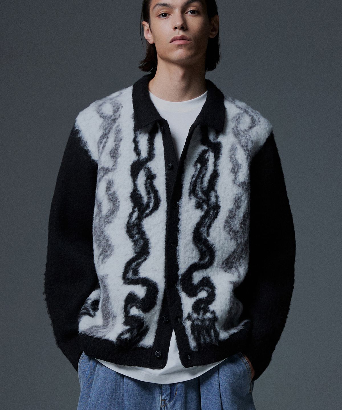 낫포너드(NOT4NERD) Candle Smoke Mohair Cardigan - Black