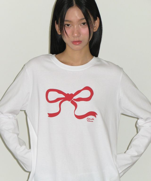 [RONRON] EMBO HEART RIBBON BASIC FIT LONG SLEEVE★新作・24AW MUSINSA | RONRON EMBO HEART RIBBON BASIC FIT LONG SLEEVE WHITE