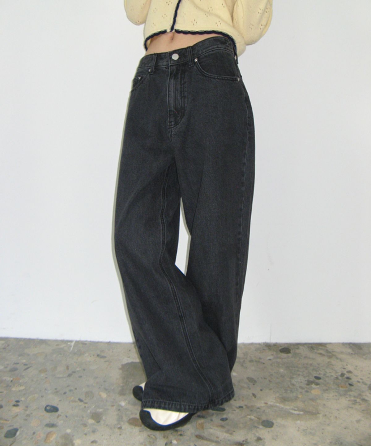 론론(RONRON) WIDE DENIM PANTS BLACK