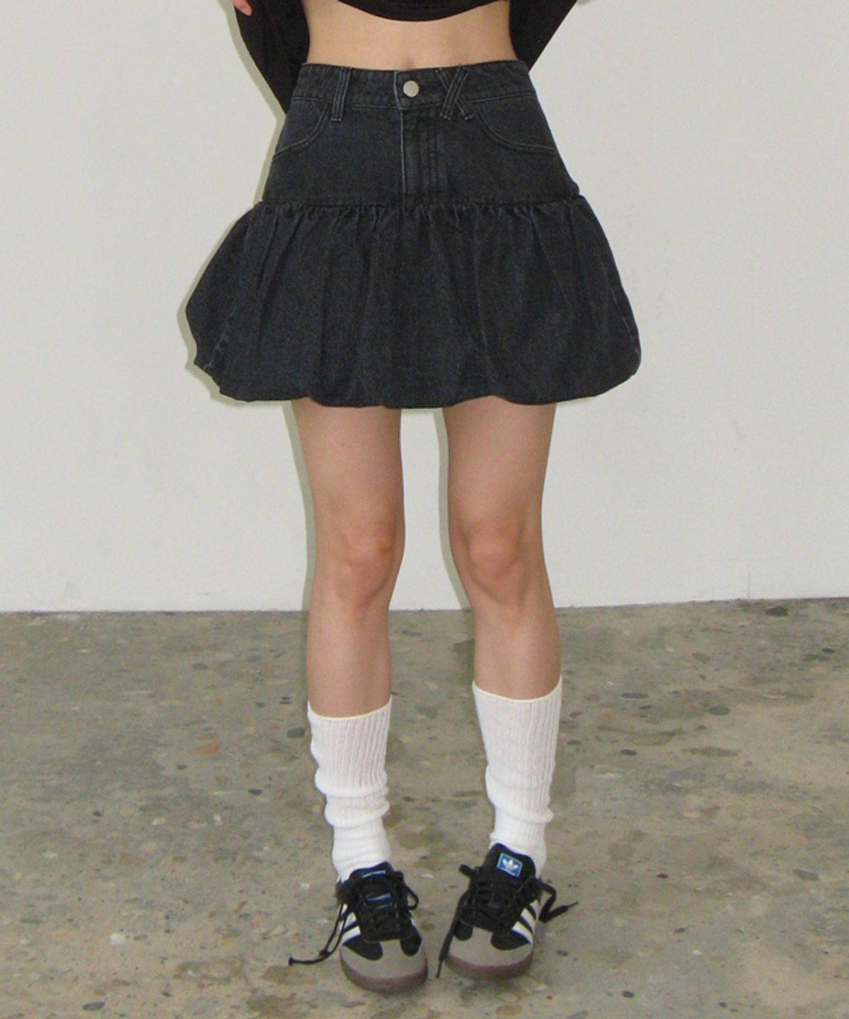 론론(RONRON) BALLOON PUMPKIN DENIM PANTSKIRT BLACK