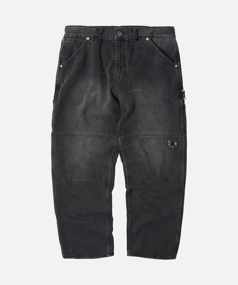 WASHED DENIM DOUBLE KNEE PANTS _ WASHED BLACK