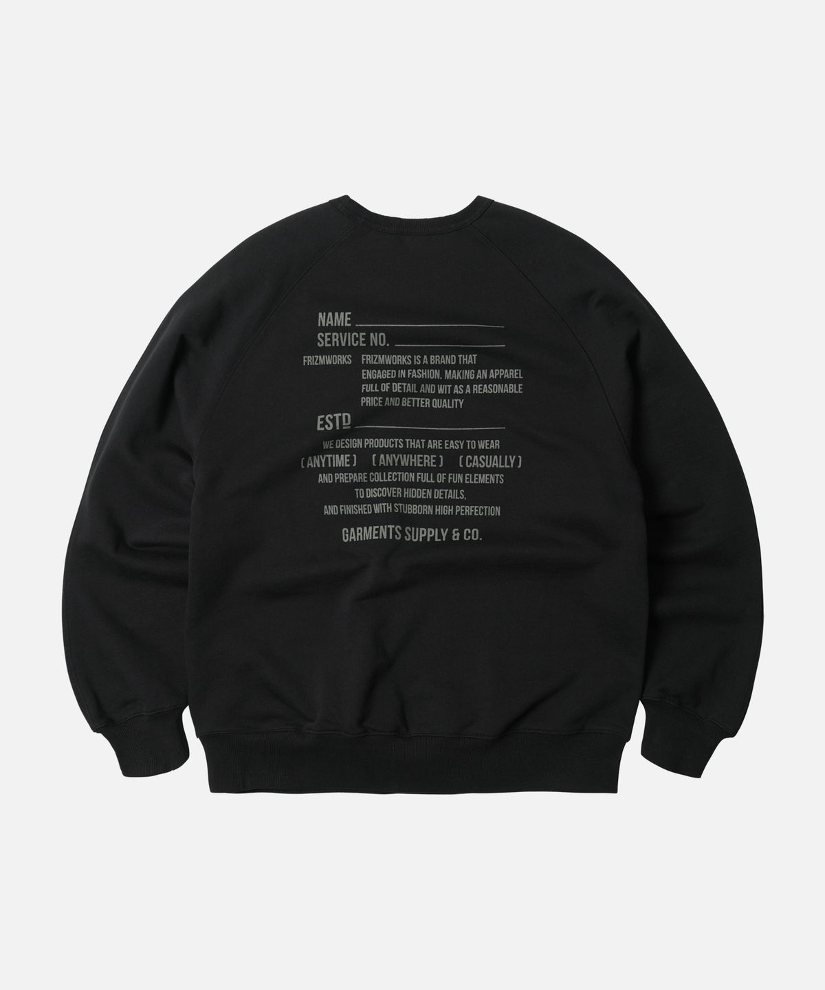 프리즘웍스(FRIZMWORKS) SERVICE LABEL SWEATSHIRT _ BLACK