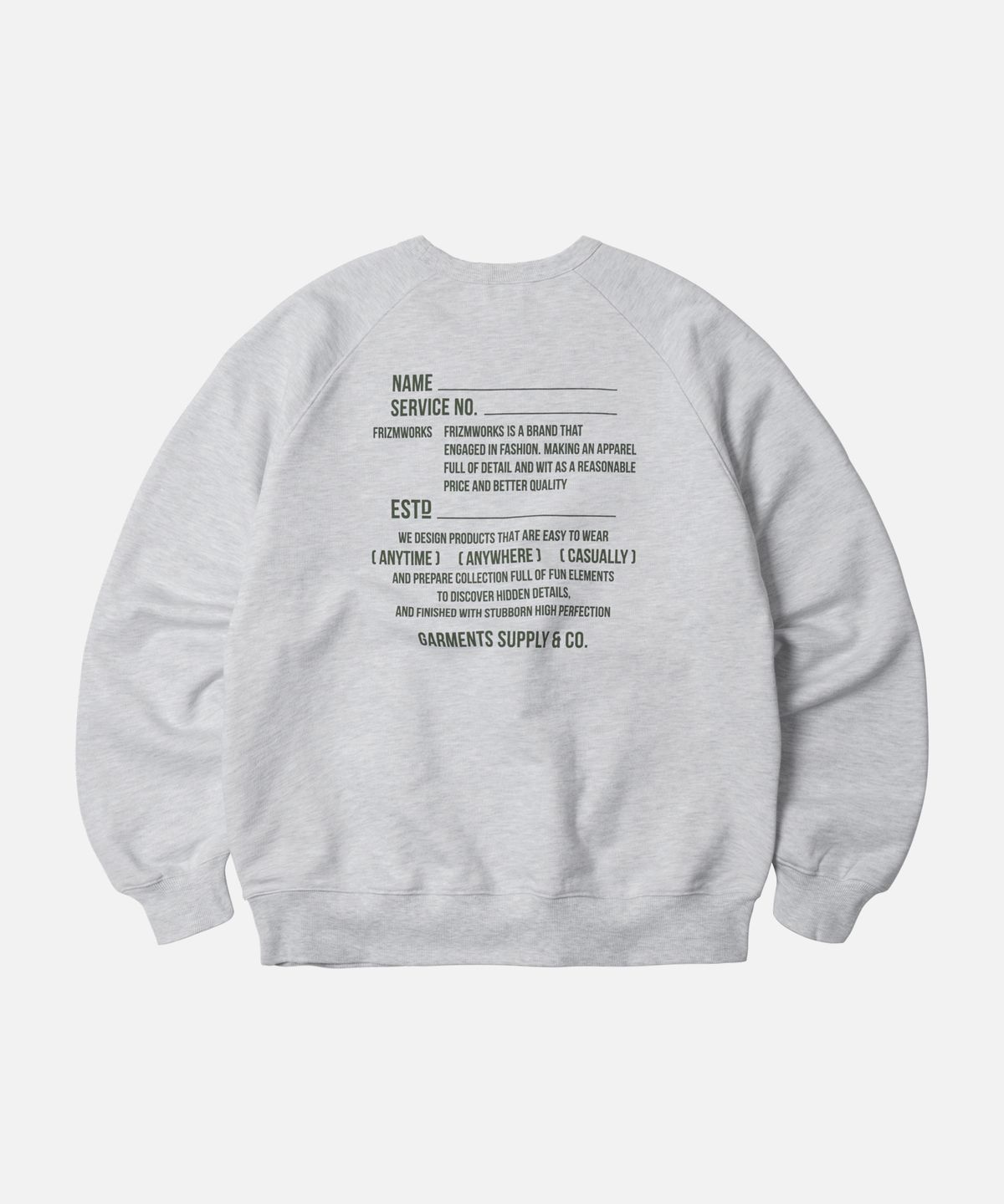프리즘웍스(FRIZMWORKS) SERVICE LABEL SWEATSHIRT _ WHITE MELANGE