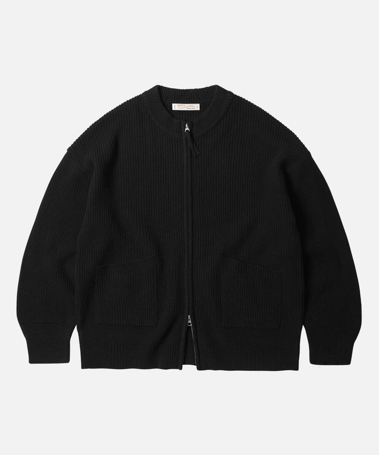 WOOL DECK ZIP UP CARDIGAN _ BLACK