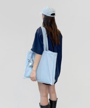 데님 청 토트백 미니 백참 파우치 포함