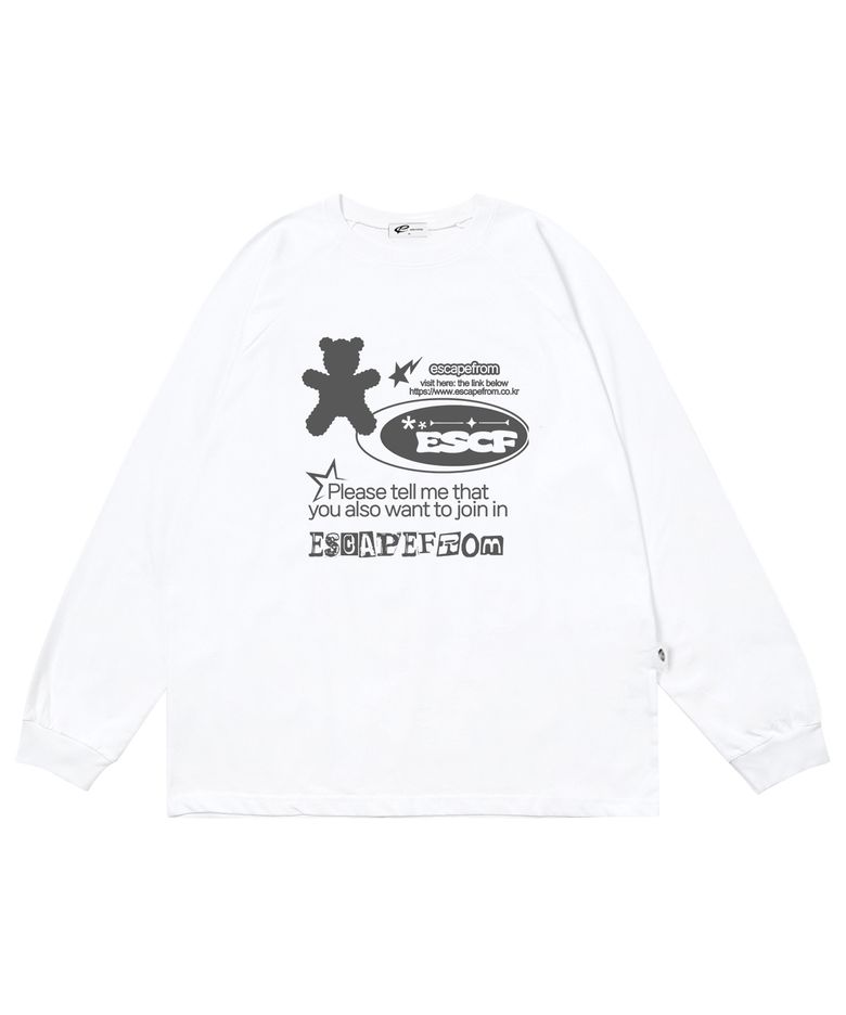 베어 레터링 프린트 롱슬리브 화이트