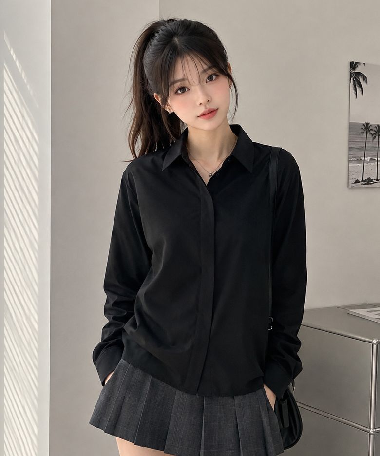 여성 베이직 블라우스-블랙