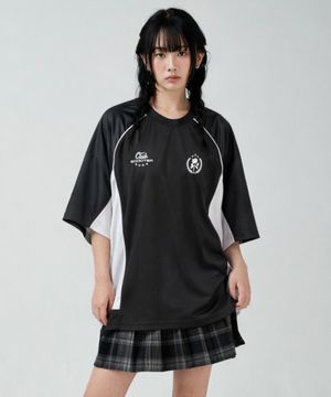 우먼 새틴 풋볼 져지 레글런 티셔츠 블랙 BOCTS851FBK