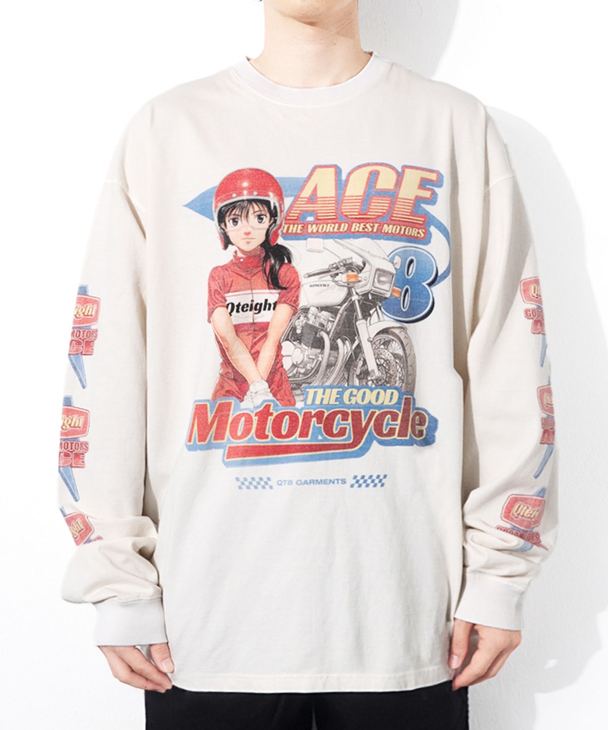 큐티에잇 가먼츠(QT8 GARMENTS) LB Ace Motors Washed Long Sleeve (Ecru)