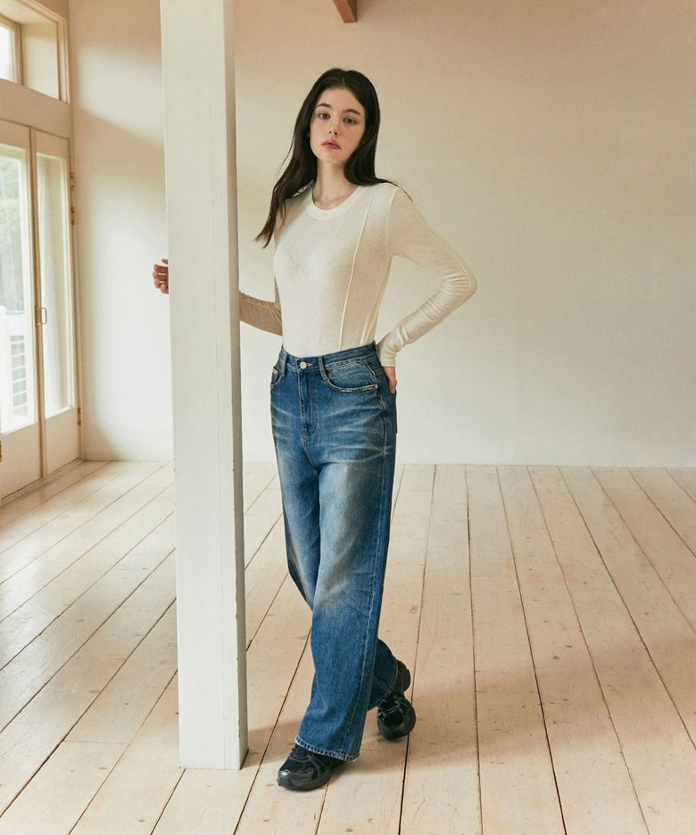 캣 브러쉬 와이드 팬츠_중청