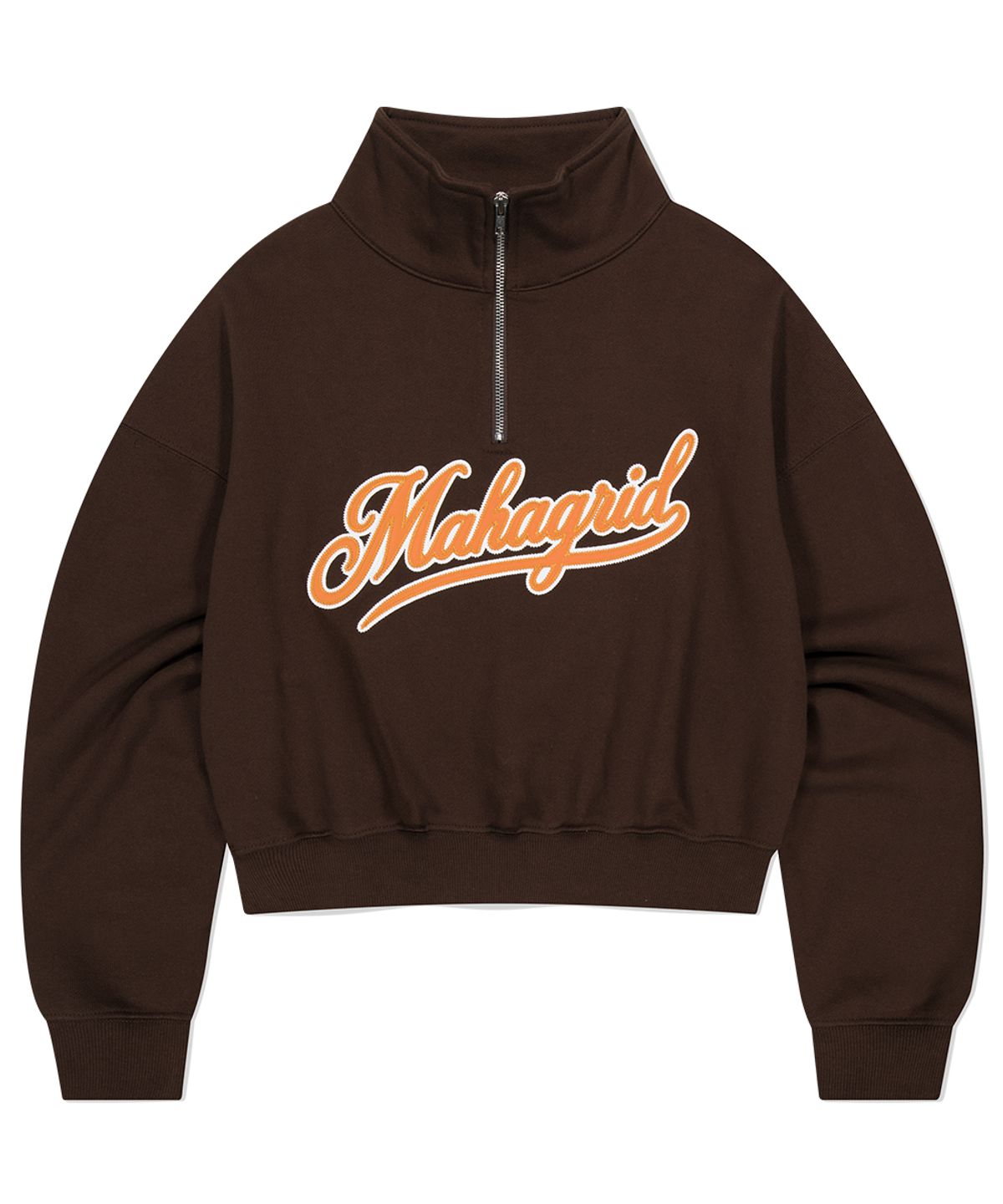 마하그리드(MAHAGRID) SCRIPT LOGO CROP HALF ZIP UP BROWN(MG2EFFM484A)