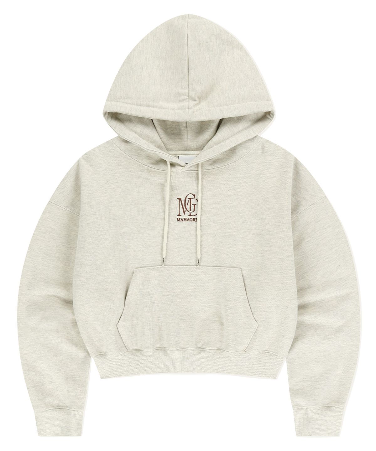 마하그리드(MAHAGRID) MGD SERIF LOGO CROP HOODIE OATMEAL(MG2EFFM432A)