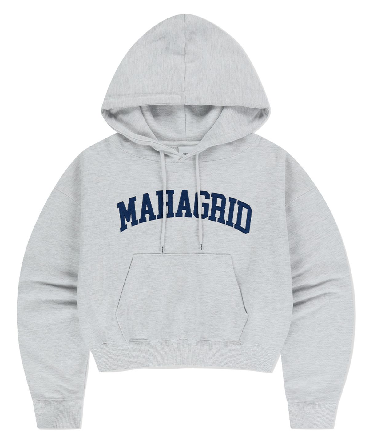 마하그리드(MAHAGRID) VARSITY LOGO CROP HOODIE LIGHT GREY(MG2EFFM434A)