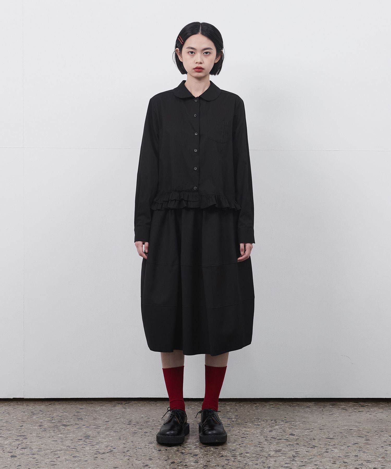 MUSINSA | OHESHIO FRILL POCKET BLOUSE, BLACK