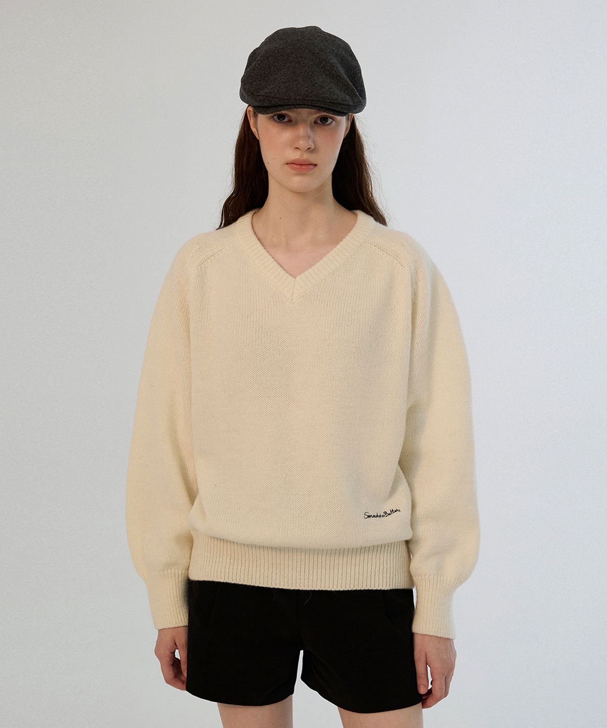 썸웨어버터(SOMEWHEREBUTTER) Hazel alpaca v-neck knit - Ivory