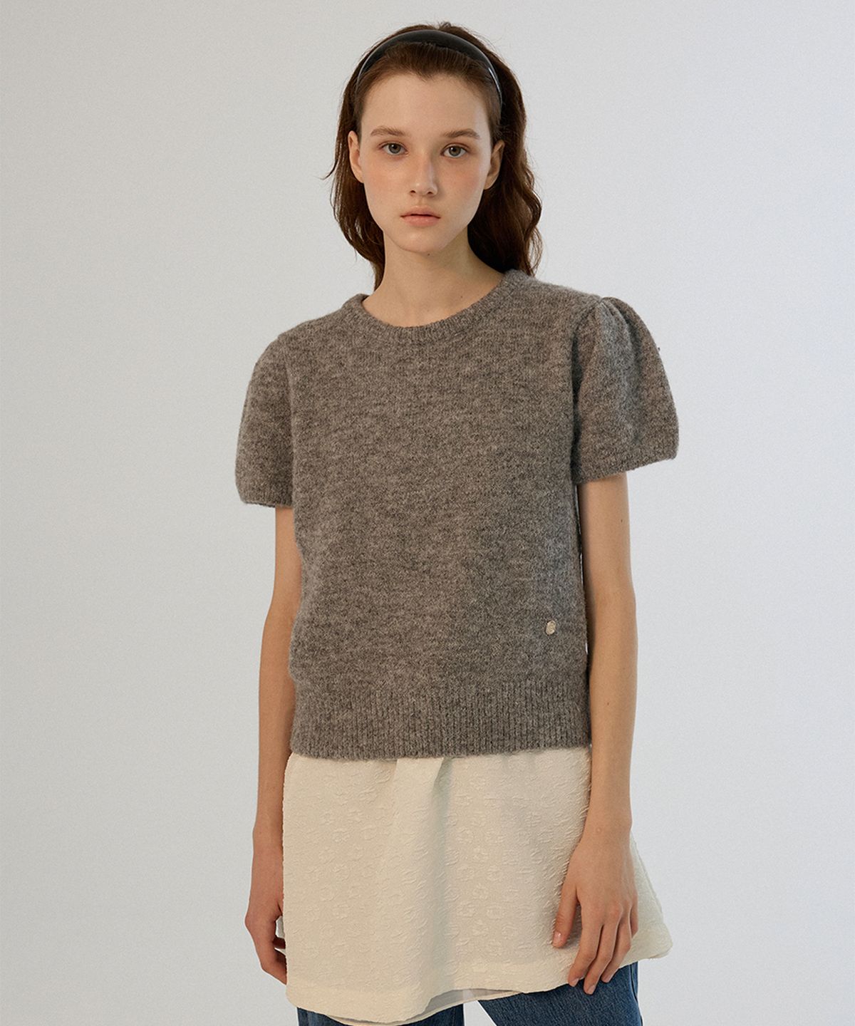 썸웨어버터(SOMEWHEREBUTTER) Emma Half Puff Knit - Grey