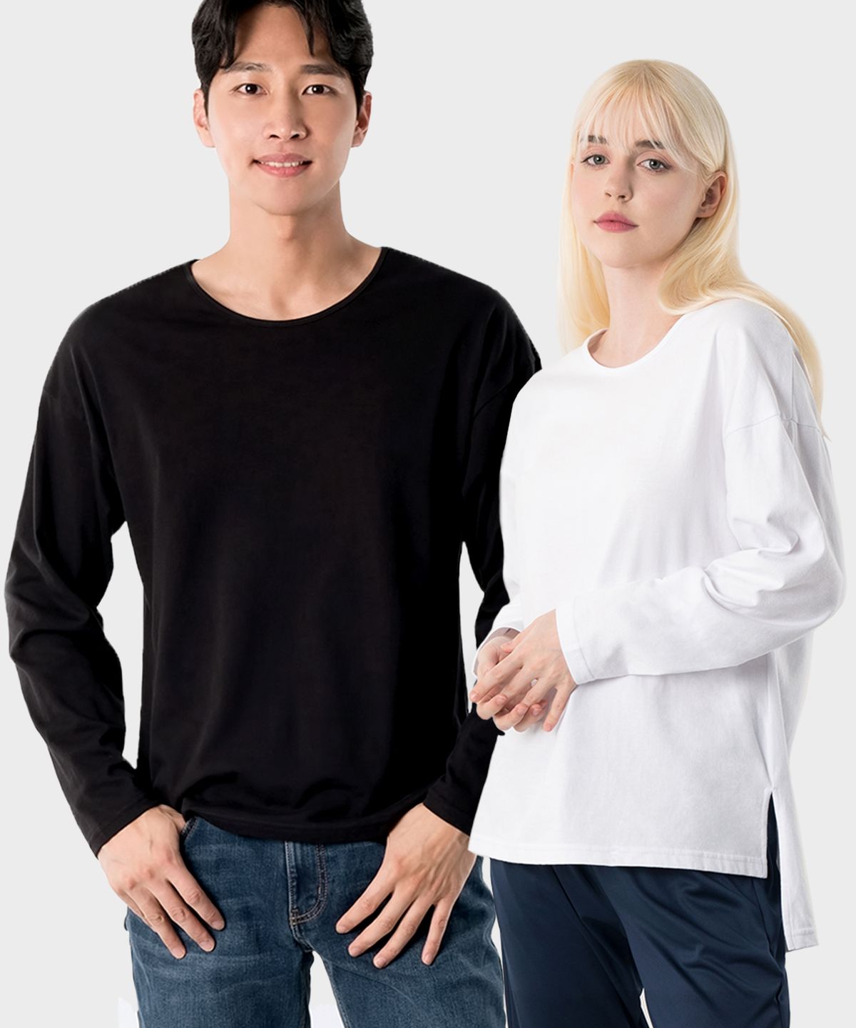 아르메데스(ARMEDES) [2PACK] 순면 언발란스 긴팔 티셔츠 AR-510 (2컬러)