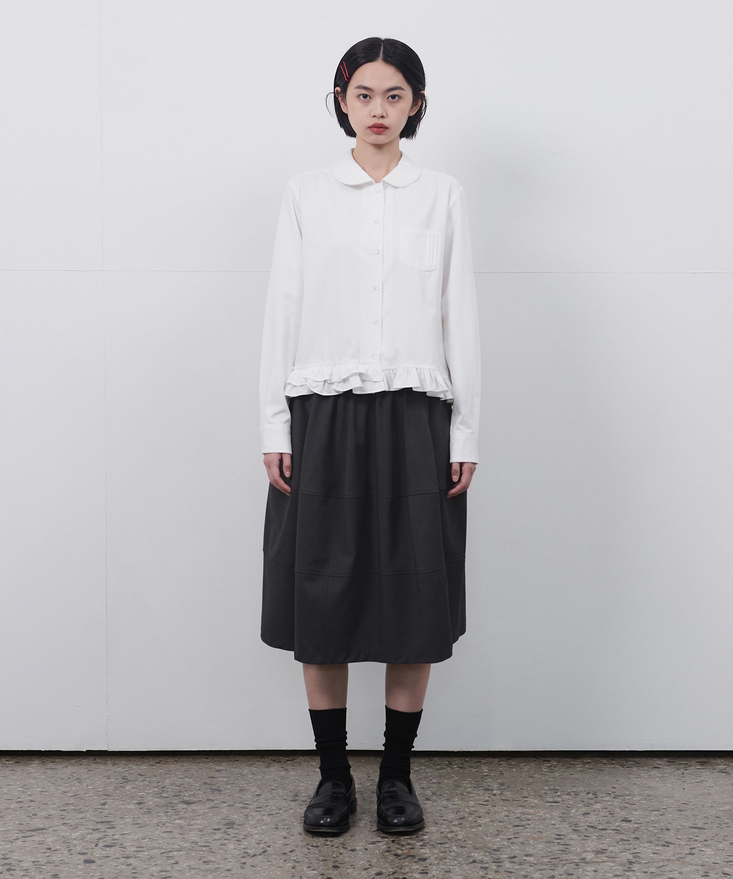 오헤시오(OHESHIO) BALLOON BANDING MIDI SKIRT, CHARCOAL - 사이즈