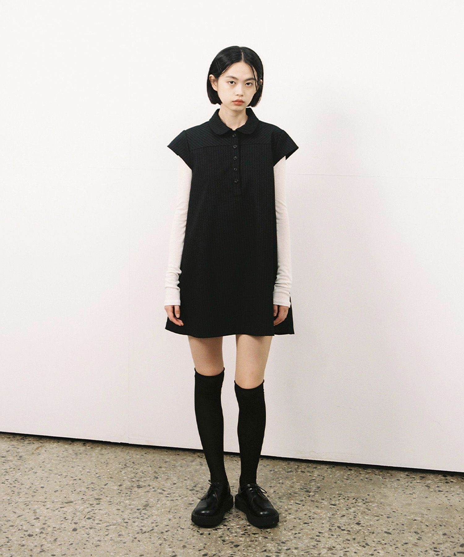 OHESHIO ストライプミニドレス (ブラック) MUSINSA公式 | OHESHIO STRIPE A-LINE MINI DRESS, BLACK