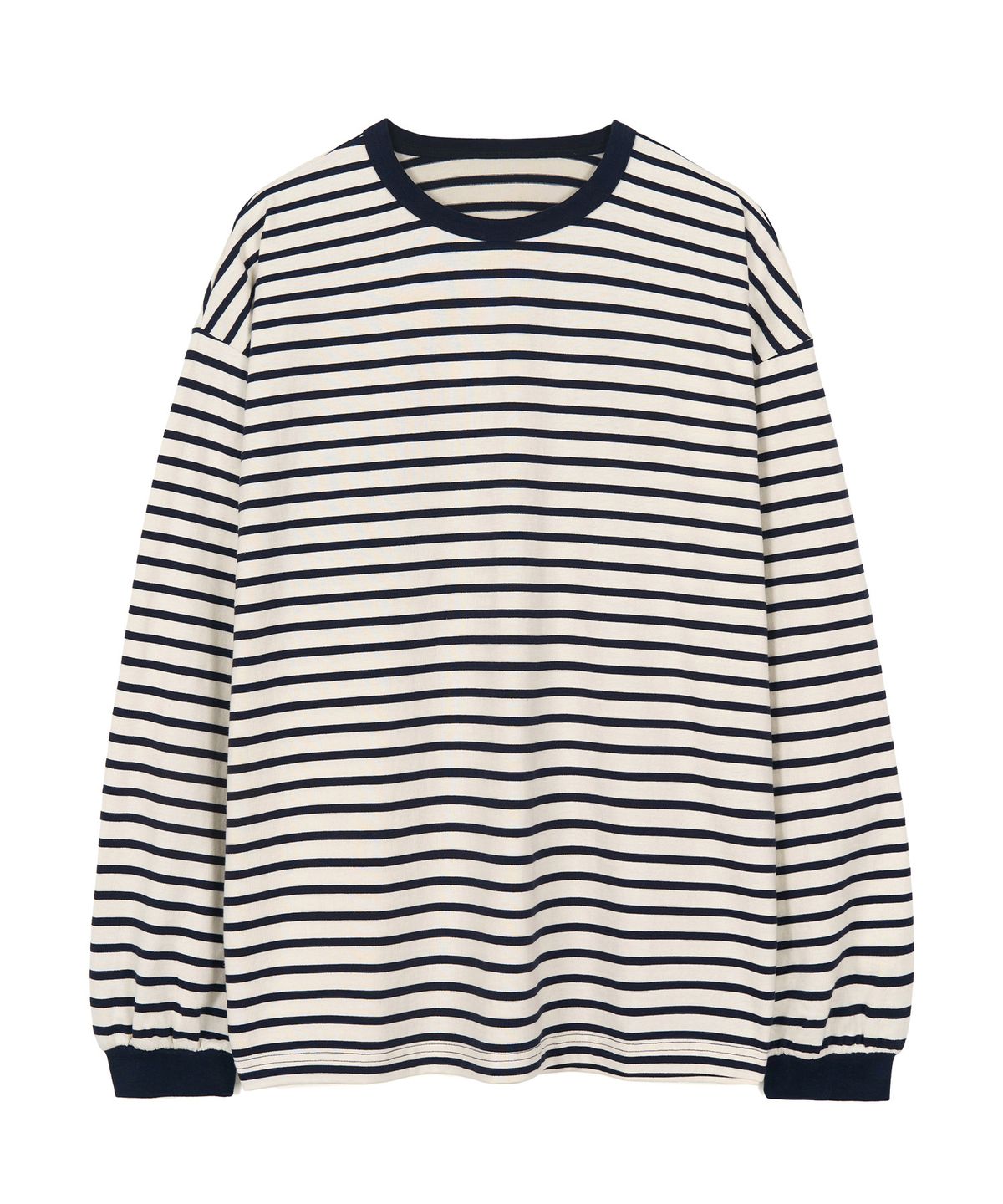 엑스컨테이너(EXCONTAINER) 루즈핏 스트라이프 롱슬리브 (IVORY/NAVY)
