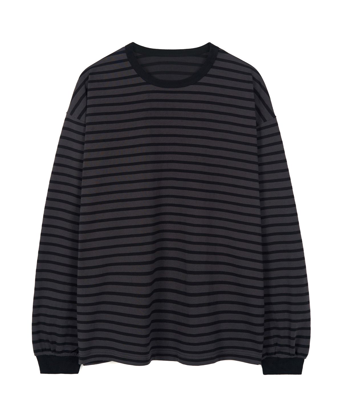 엑스컨테이너(EXCONTAINER) 루즈핏 스트라이프 롱슬리브 (BLACK/CHARCOAL GREY)