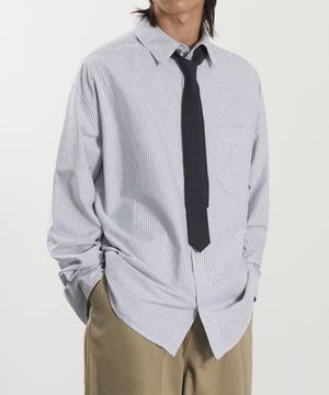 오버핏 옥스포드 스트라이프 셔츠 (GREY)