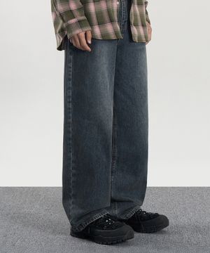 딥 워싱 와이드 데님 팬츠 (BRUSHED INDIGO)