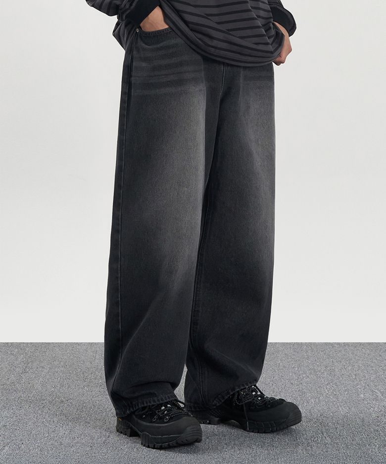 딥 워싱 와이드 데님 팬츠 (WASHED BLACK)