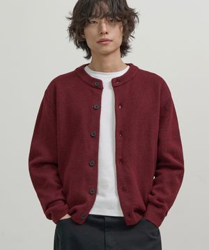 미니멀 버튼 라운드넥 크롭 가디건 (DARK RED)