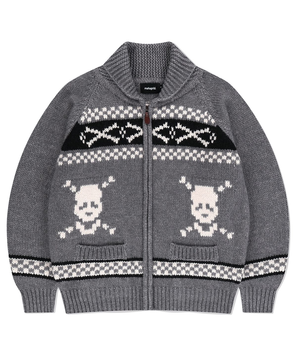 마하그리드(MAHAGRID) SKULL COWICHAN KNIT SWEATER GREY(MG2EFMK690A)