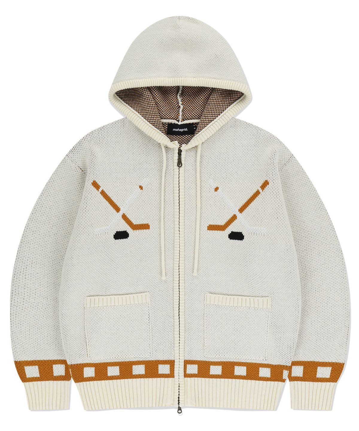 마하그리드(MAHAGRID) HOCKEY KNIT ZIP-UP HOODIE IVORY(MG2EFMK693A)