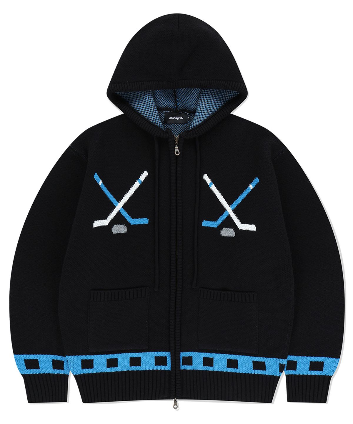 마하그리드(MAHAGRID) HOCKEY KNIT ZIP-UP HOODIE BLACK(MG2EFMK693A)