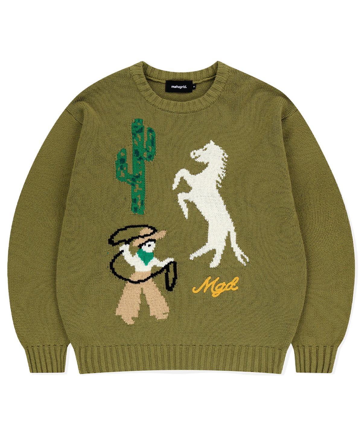 마하그리드(MAHAGRID) MGD COWBOY KNIT SWEATER OLIVE(MG2EFMK604A)