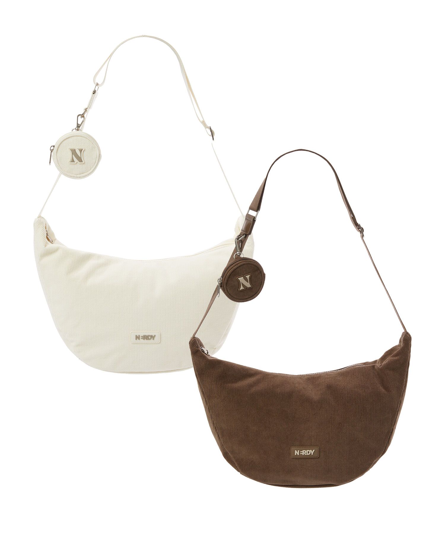 [ NERDY ]★24SS★韓国人気★CORDUROY HOBO CROSS BAG MUSINSA公式 | NERDY Corduroy Hobo Crossbody Bag (Ivory/Brown)