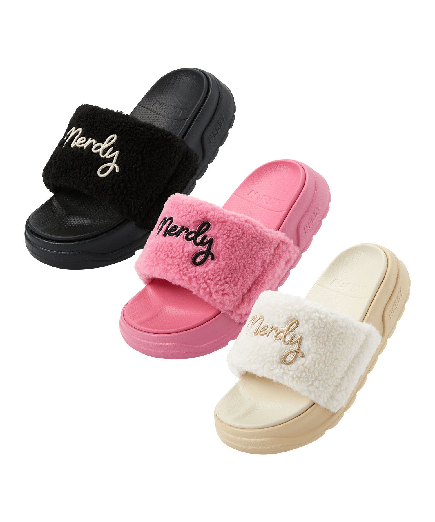 [人気]★NERDY★Lovely Letter Fleece Slide★フリース スライド K] NERDY LOVELY LETTER FLEECE SLIDE,HOT PINK, PNEW24SD012801