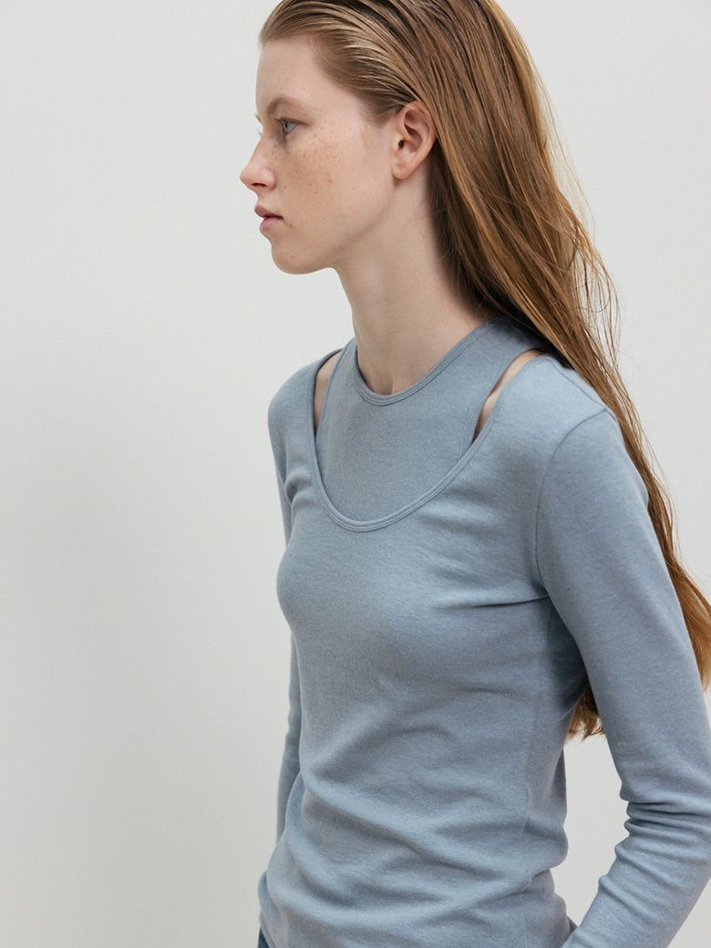 Scoop Layered T-Shirt_Sky Blue