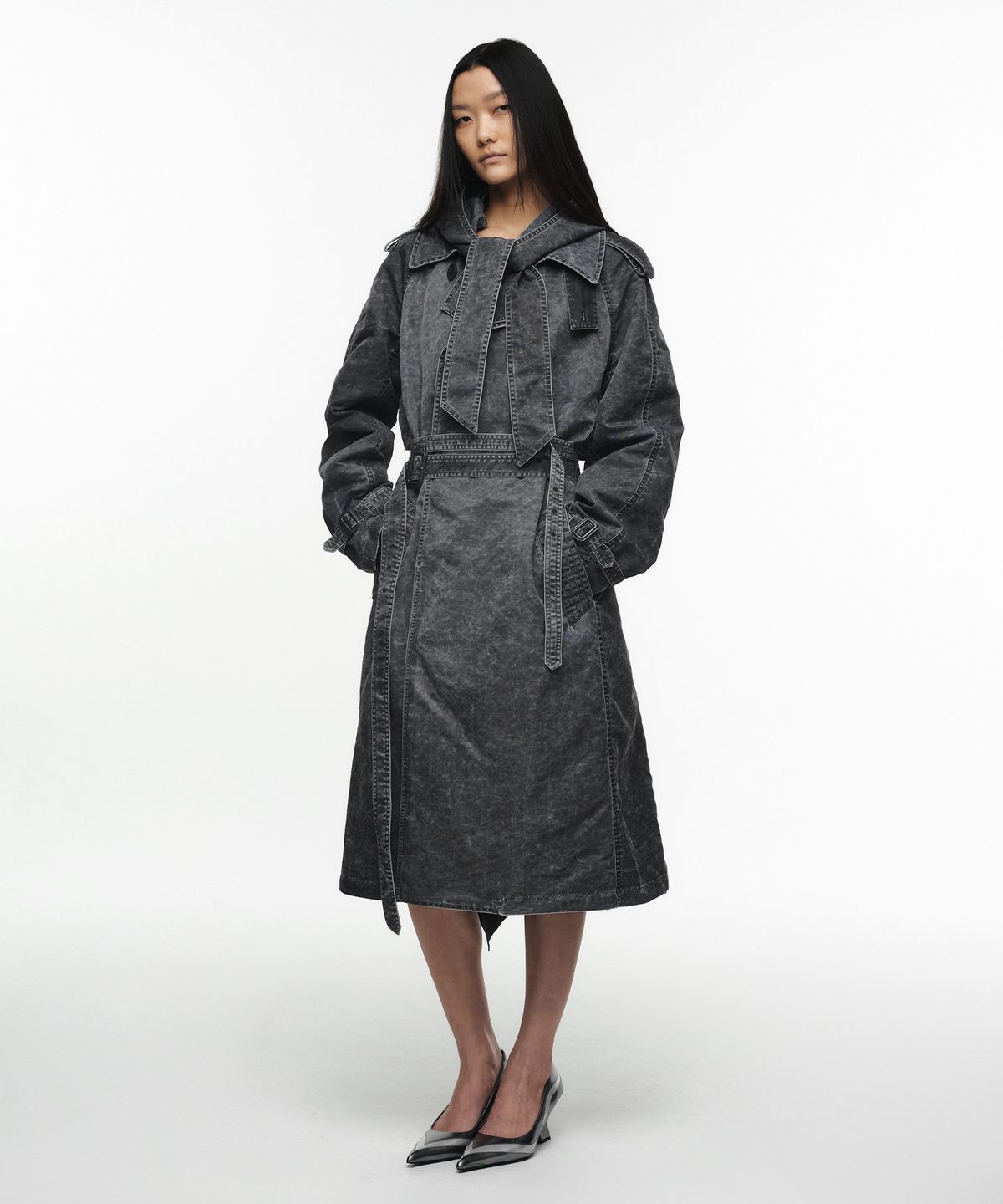 나체(NACHE) HOODIE TRENCH COAT (UNISEX) STONE CHARCOAL